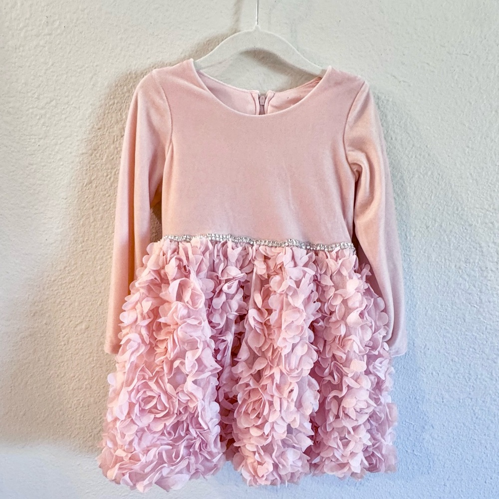 Nannette Pink Velvet Formal Toddler  Dress